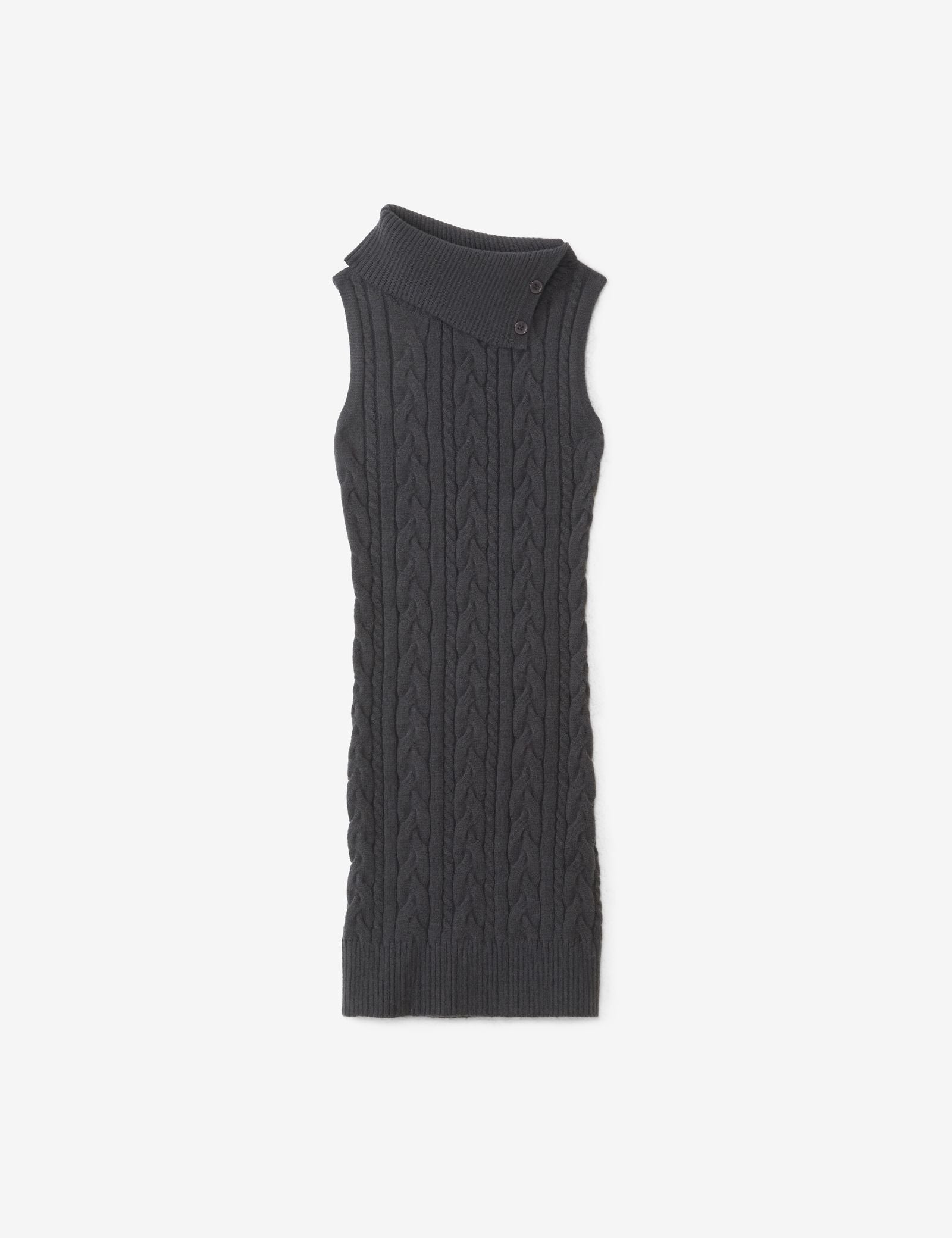 Robe courte maille torsadée sans manche, gris foncé