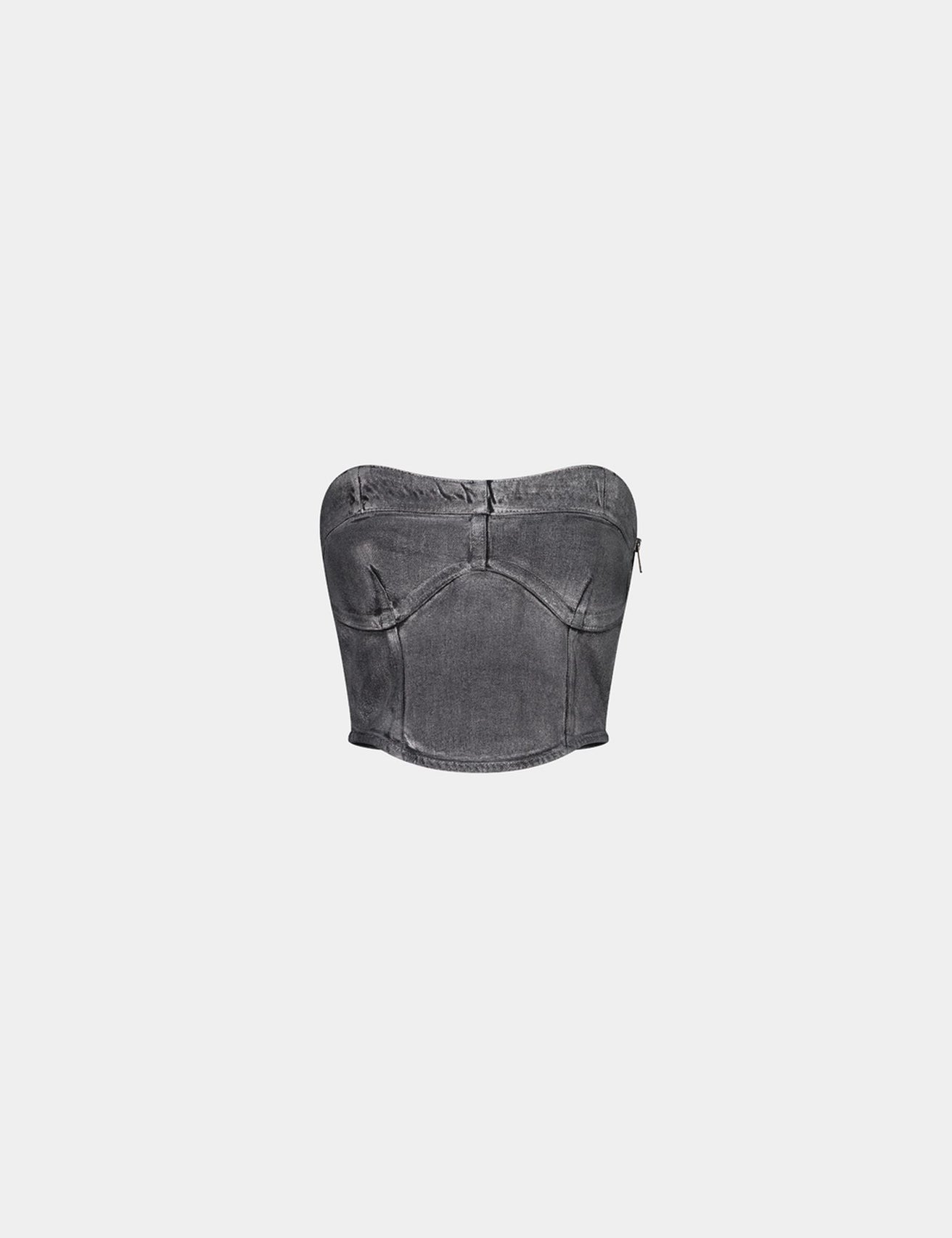 Crop top bustier en jean noir brillant - Image 4