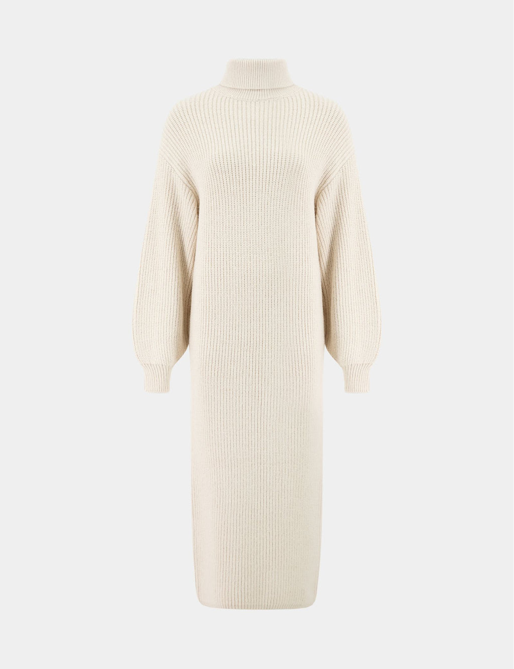 Longue robe d'hiver maille côtelée, crème