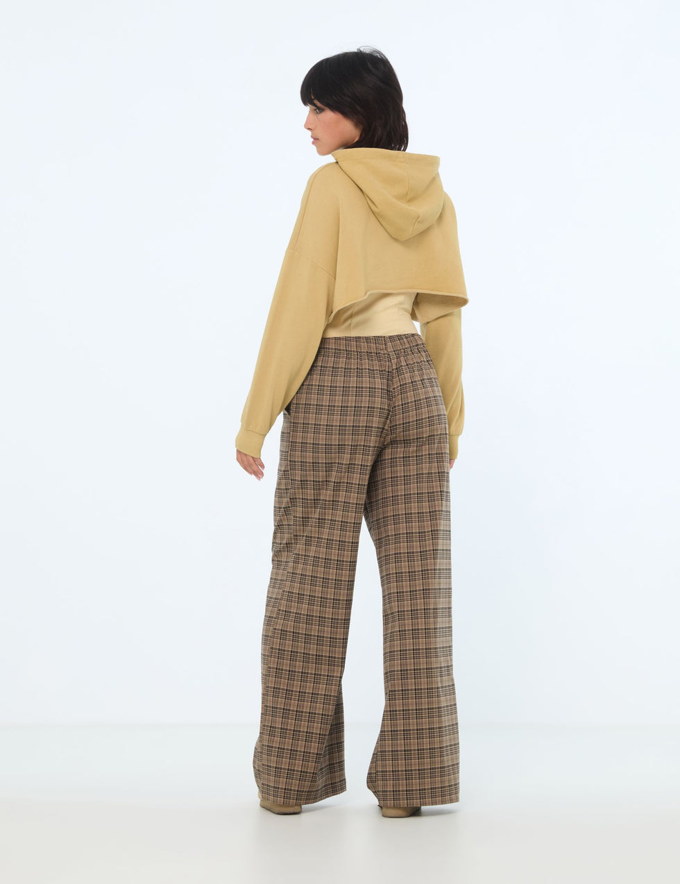 Pantalon ample à carreaux marron