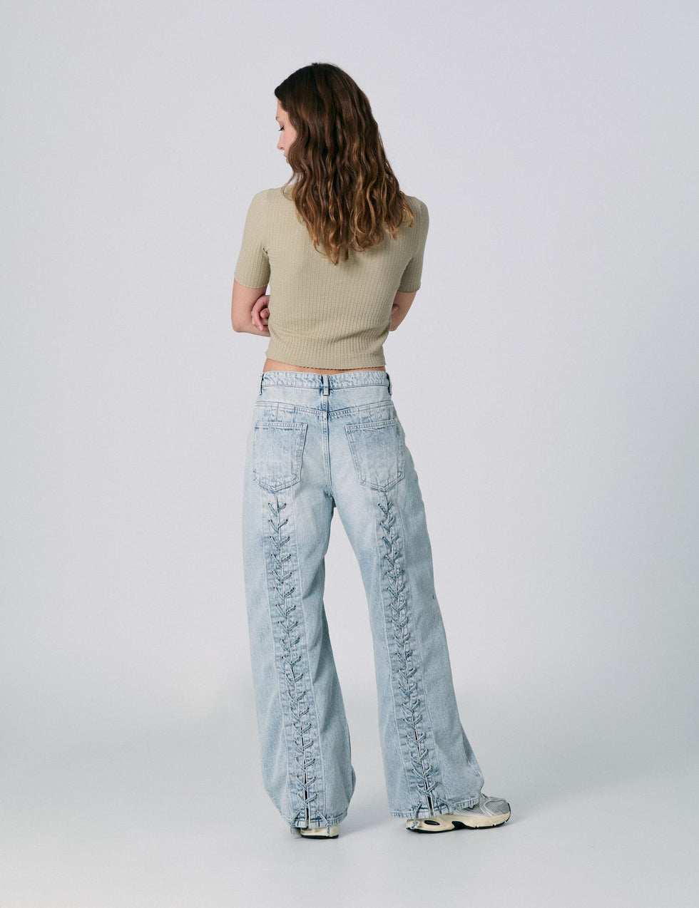 Jean wide leg taille basse bleu