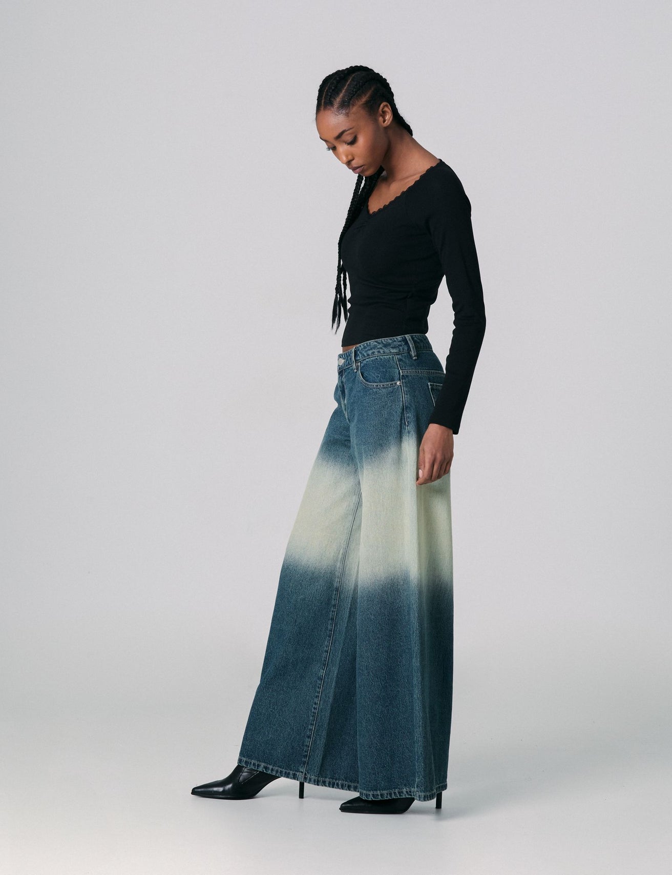 Jean délavé maxi wide leg taille basse bleu - Image 3