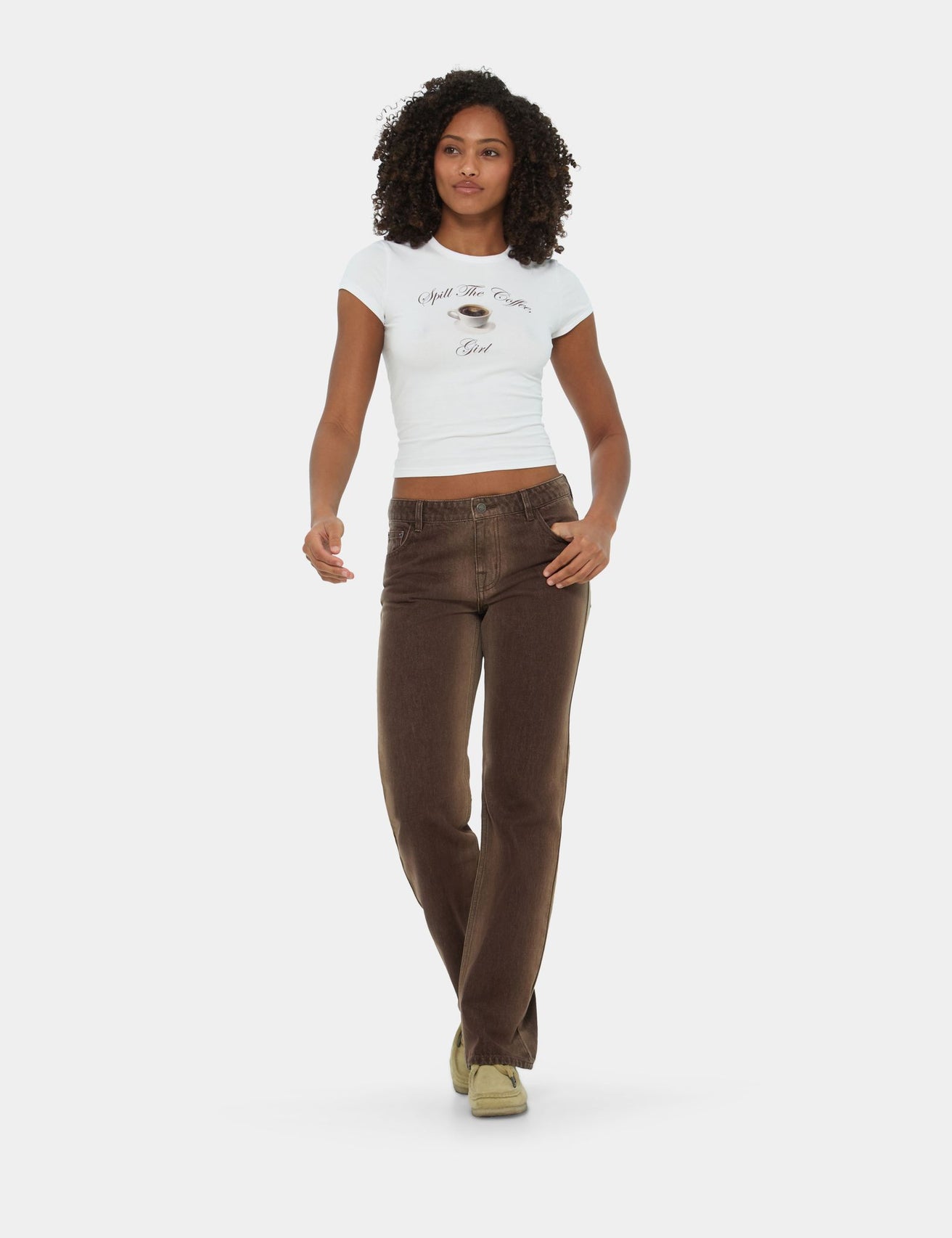 Jean straight taille basse marron clair - Image 1