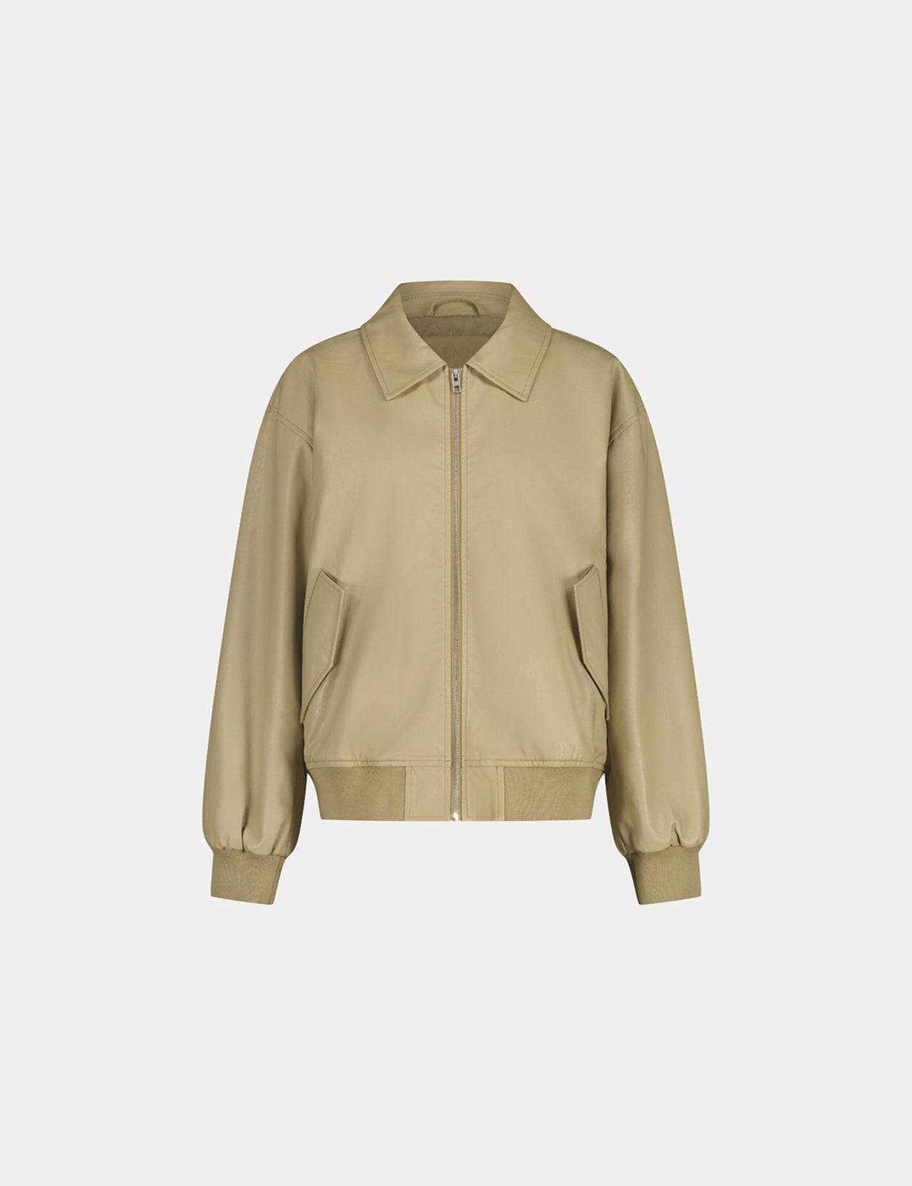 Veste bombers en matière enduite beige kaki - Image 5