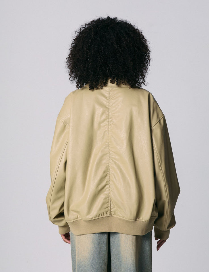 Veste bombers en matière enduite beige kaki