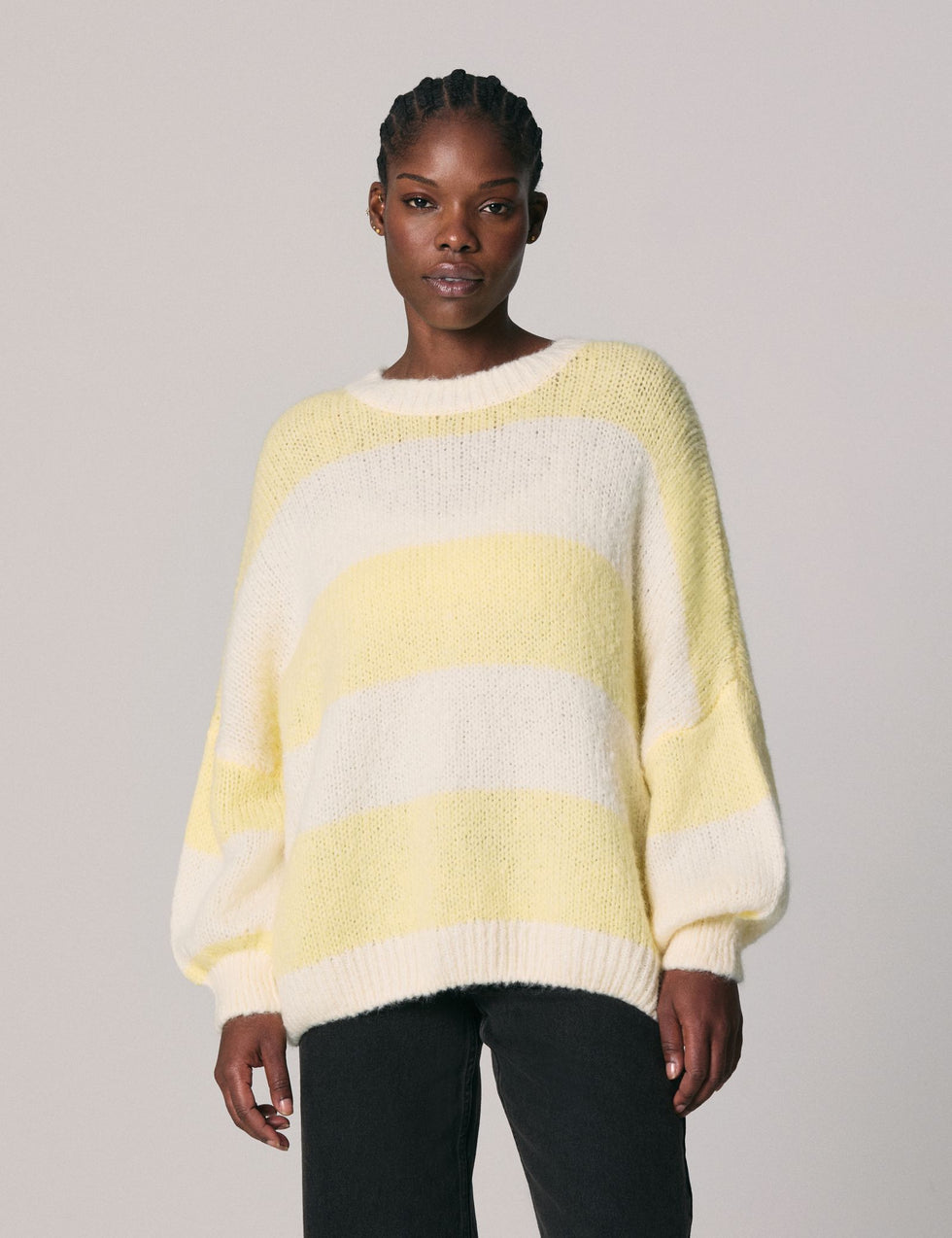 Pull oversize à rayures en mélange de laine vanille