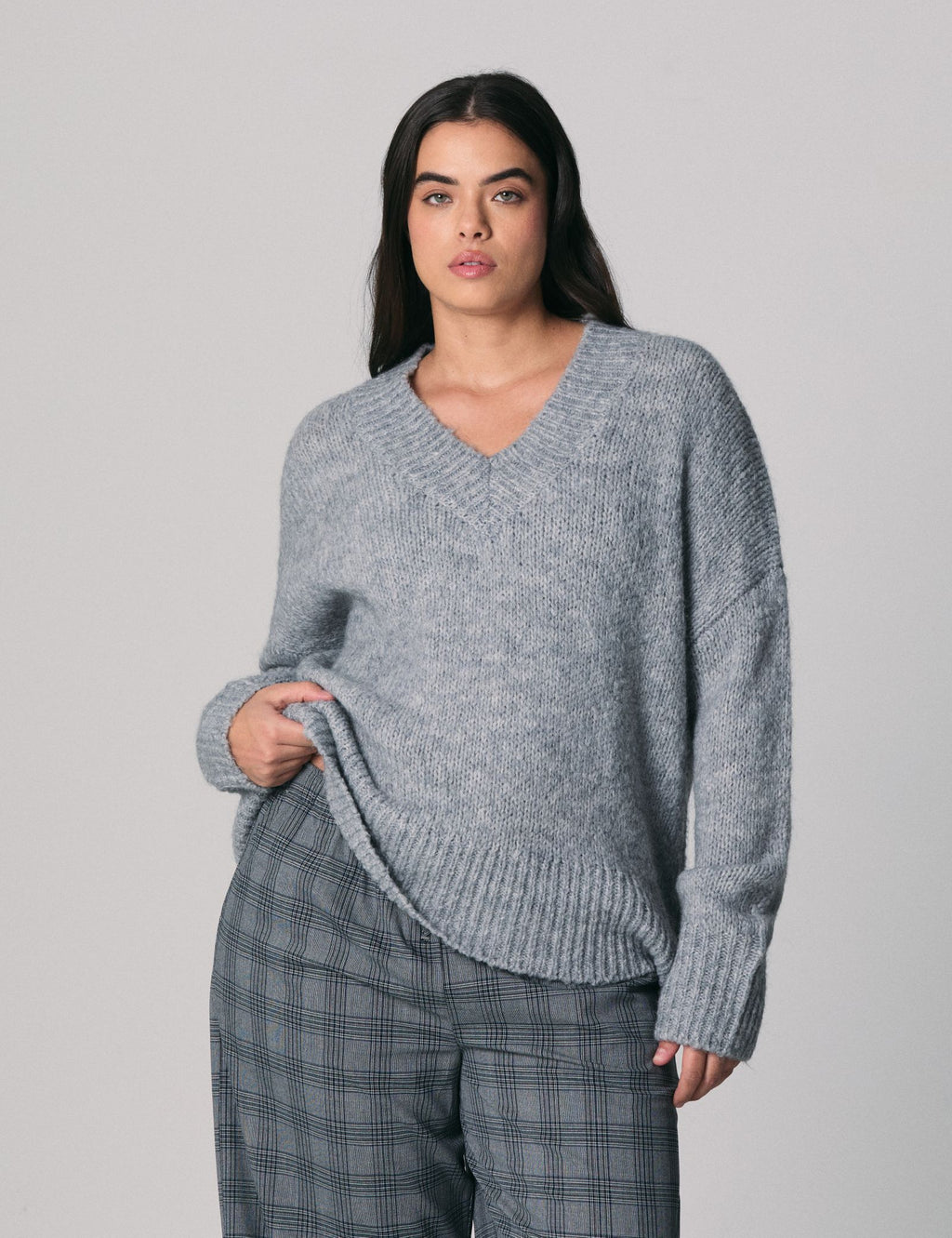 Pull en maille gris chine