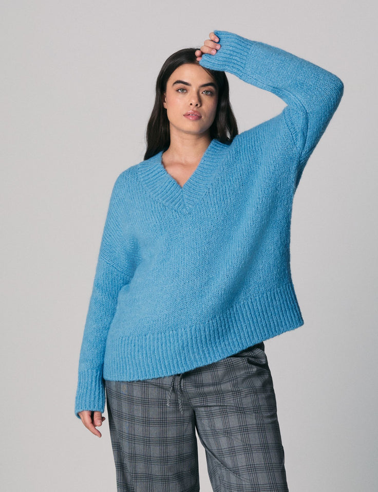 Pull en maille bleu azur