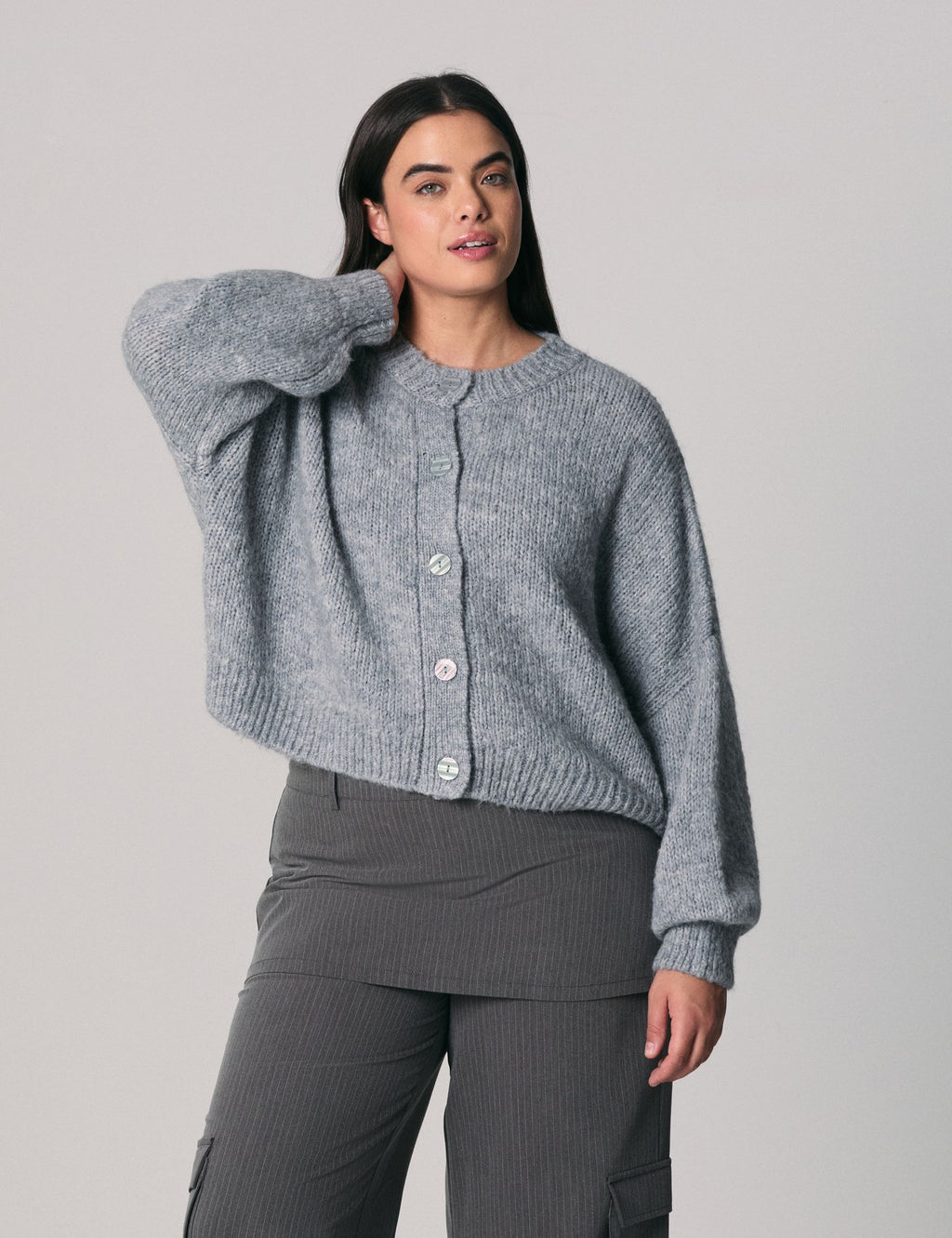 Cardigan en mélange de laine gris chine