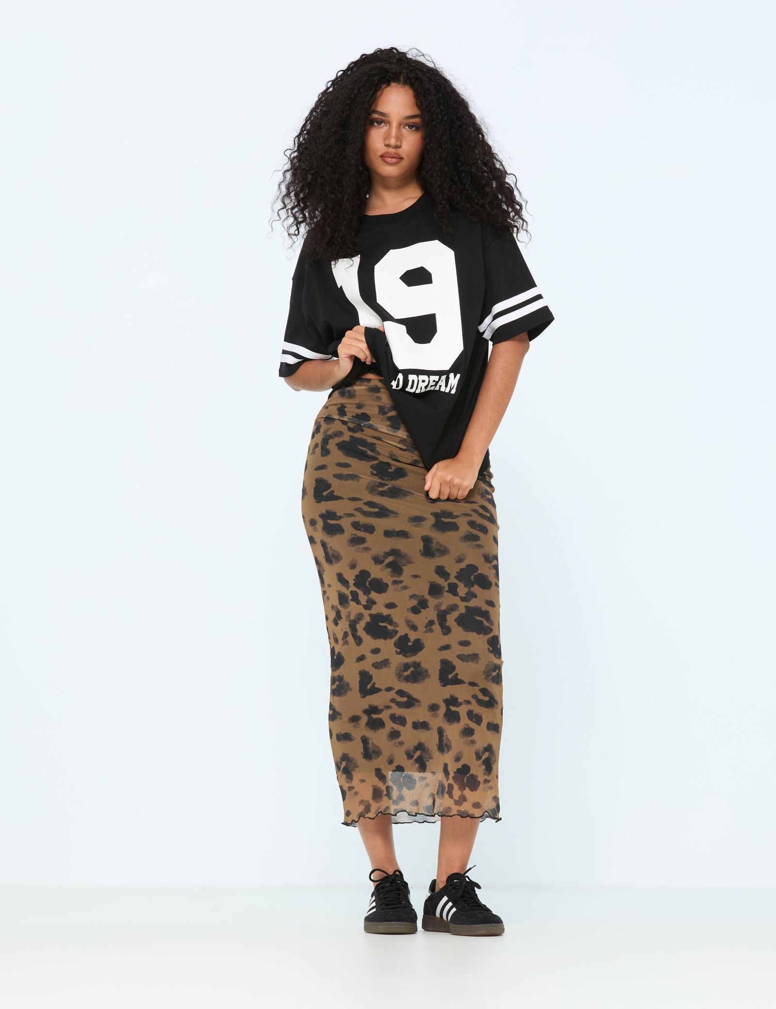 Longue jupe a fronces leopard camel Jennyfer