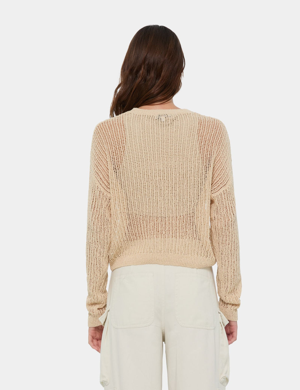 Pull ajouré à message W beige clair