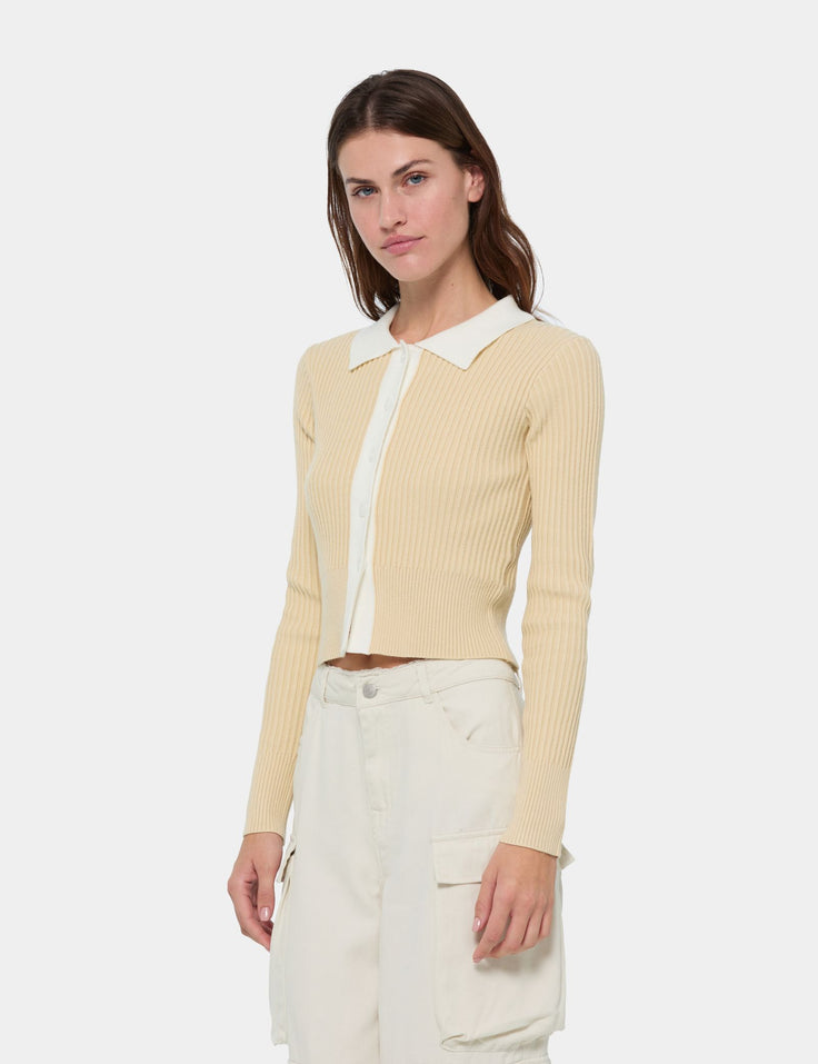 Cardigan côtelée beige clair