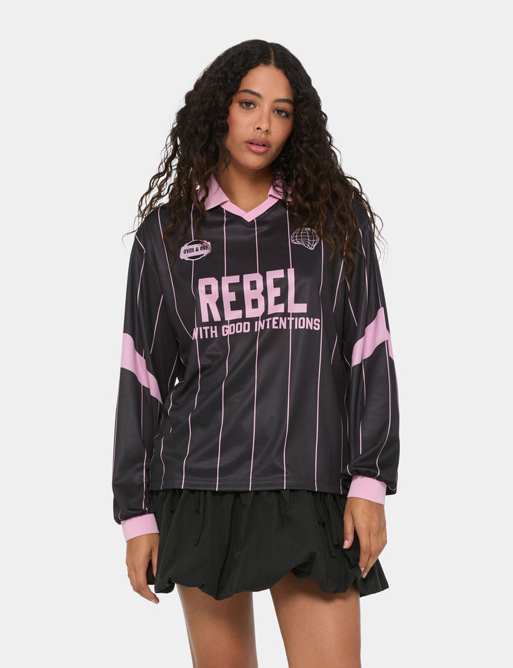 Maillot à message "Rebel" rose et noir