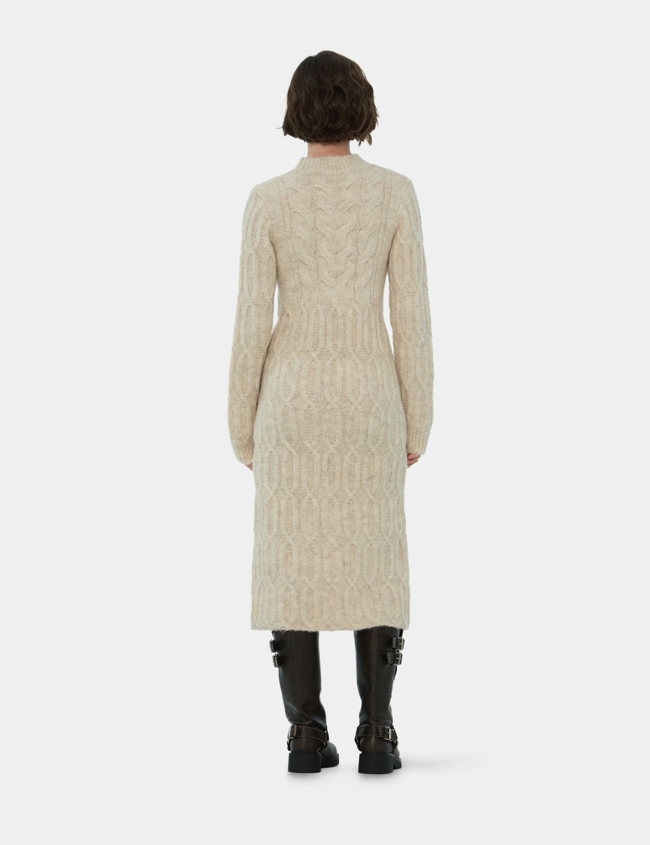 Robe pull en maille tressée sable - Image 2