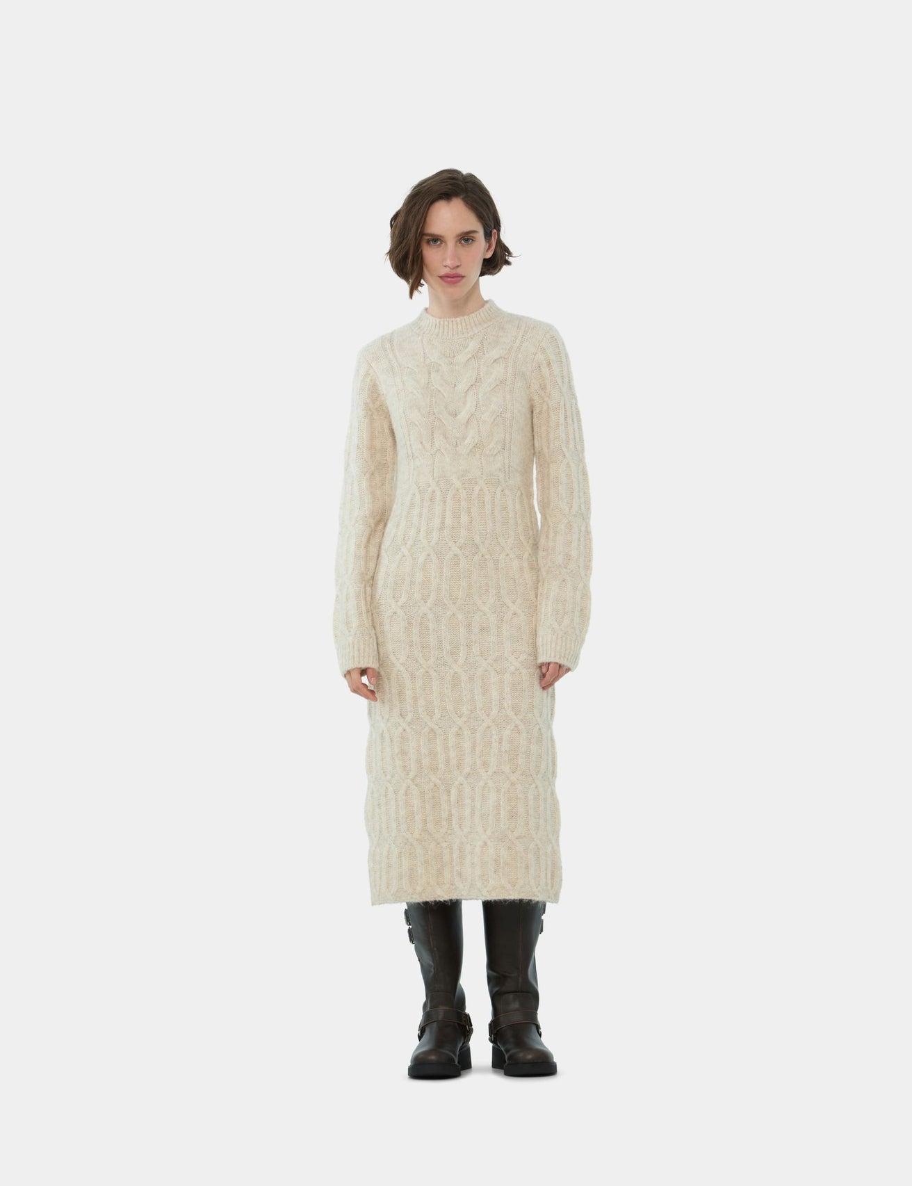 Robe pull en maille tressée sable - Image 3