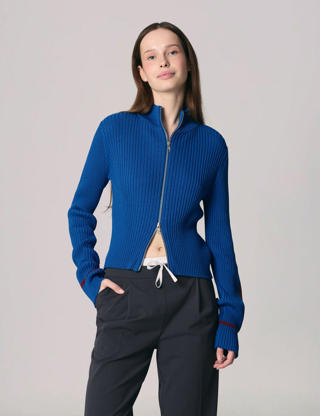 Gilet zippé en maille bleu ocean