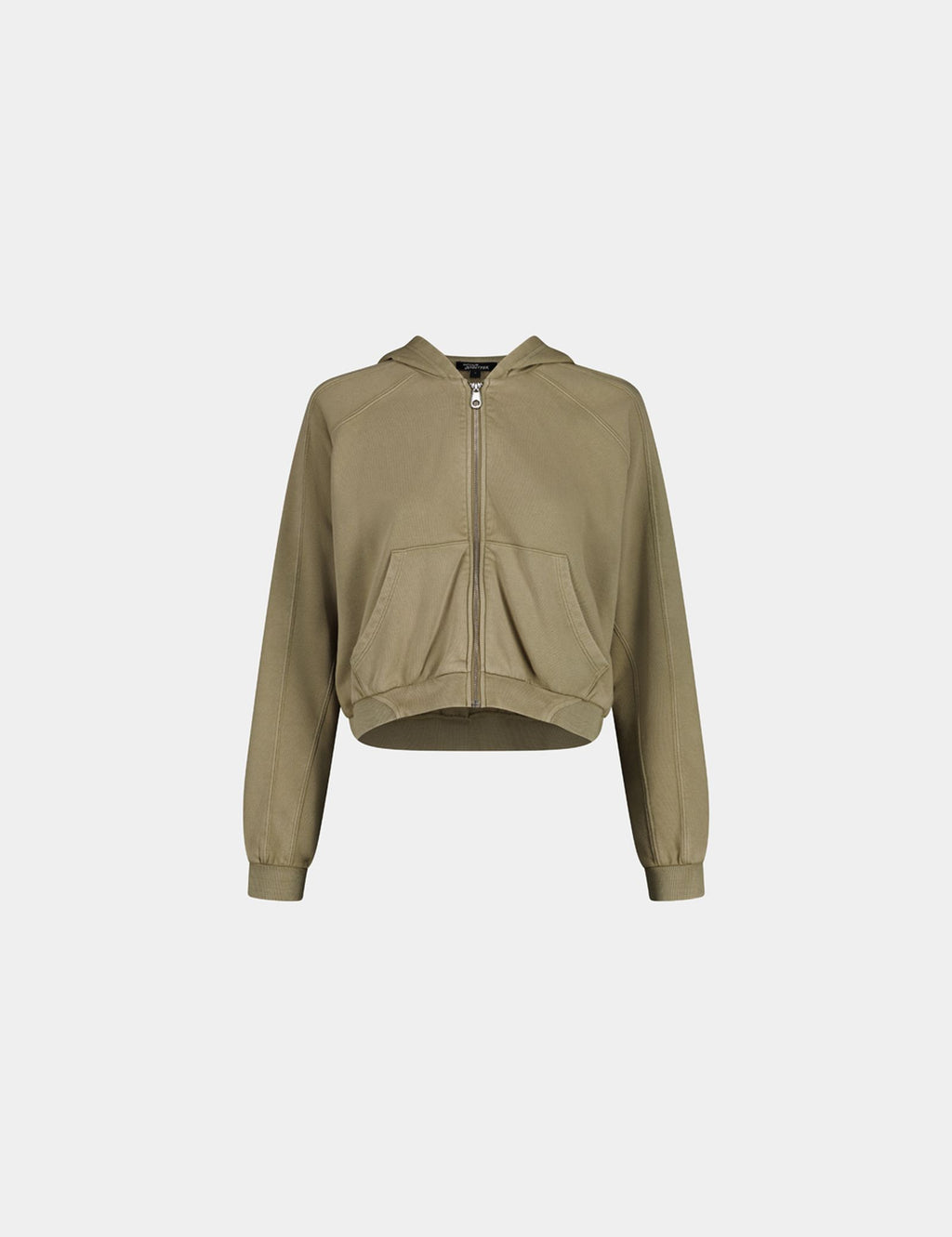 Sweat zippé court à capuche beige kaki