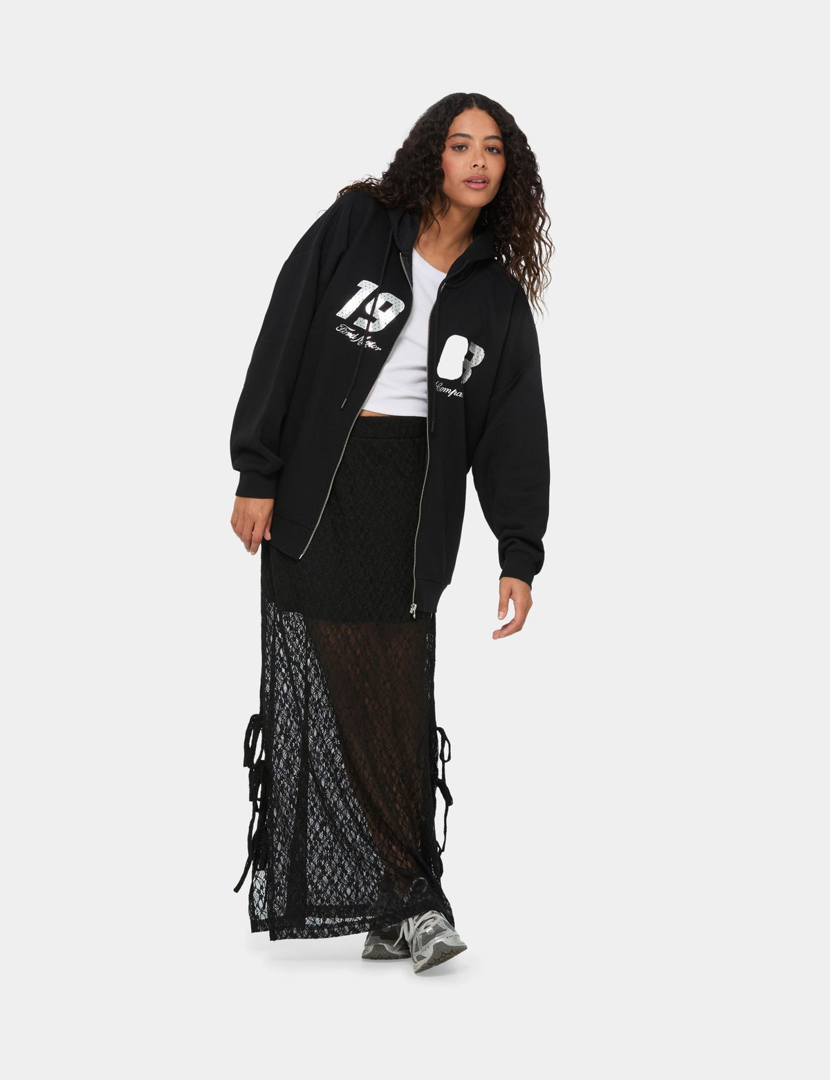 Sweat oversize Ford x Jennyfer zippée à message noir