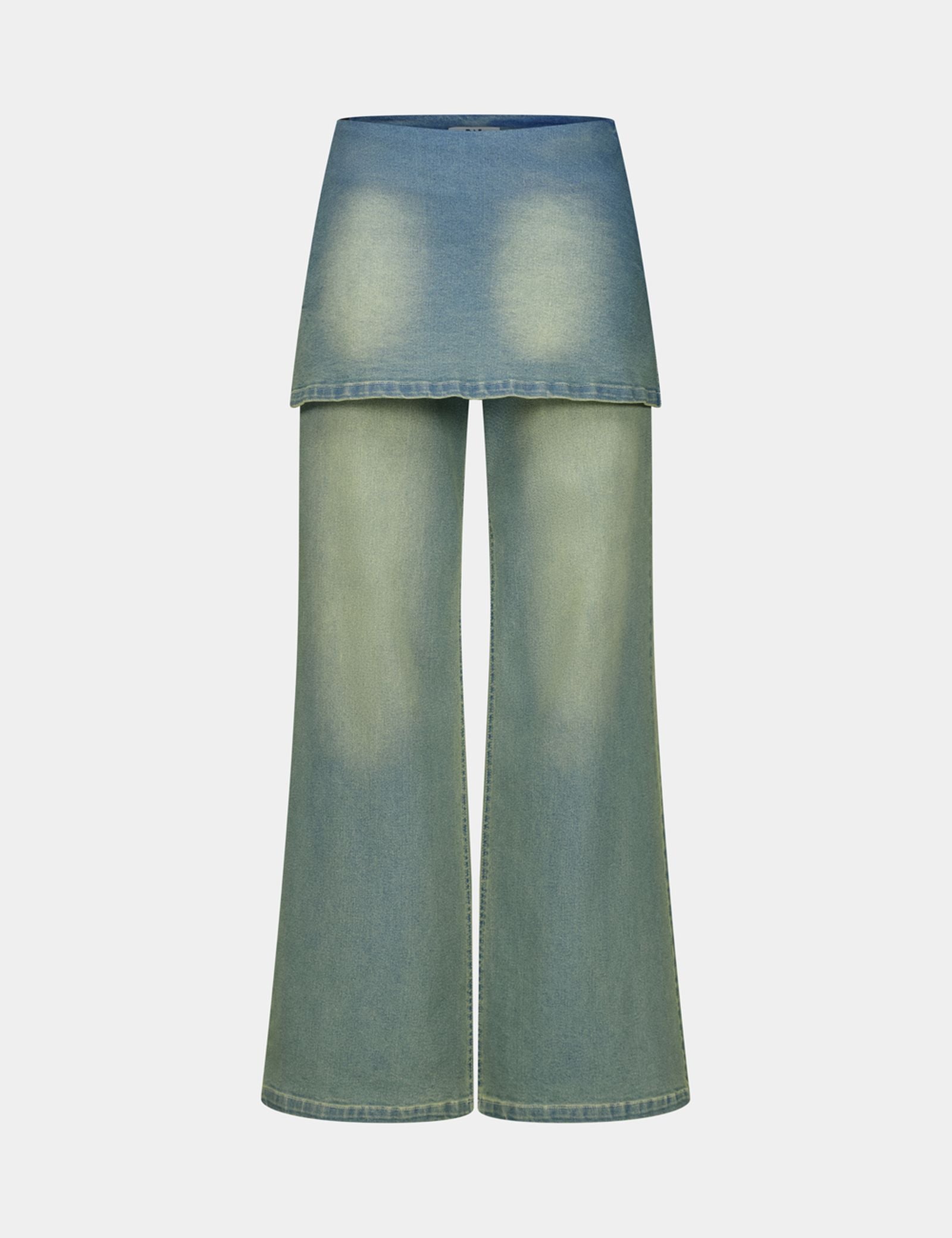 Jean wide leg avec jupe bleu ciel