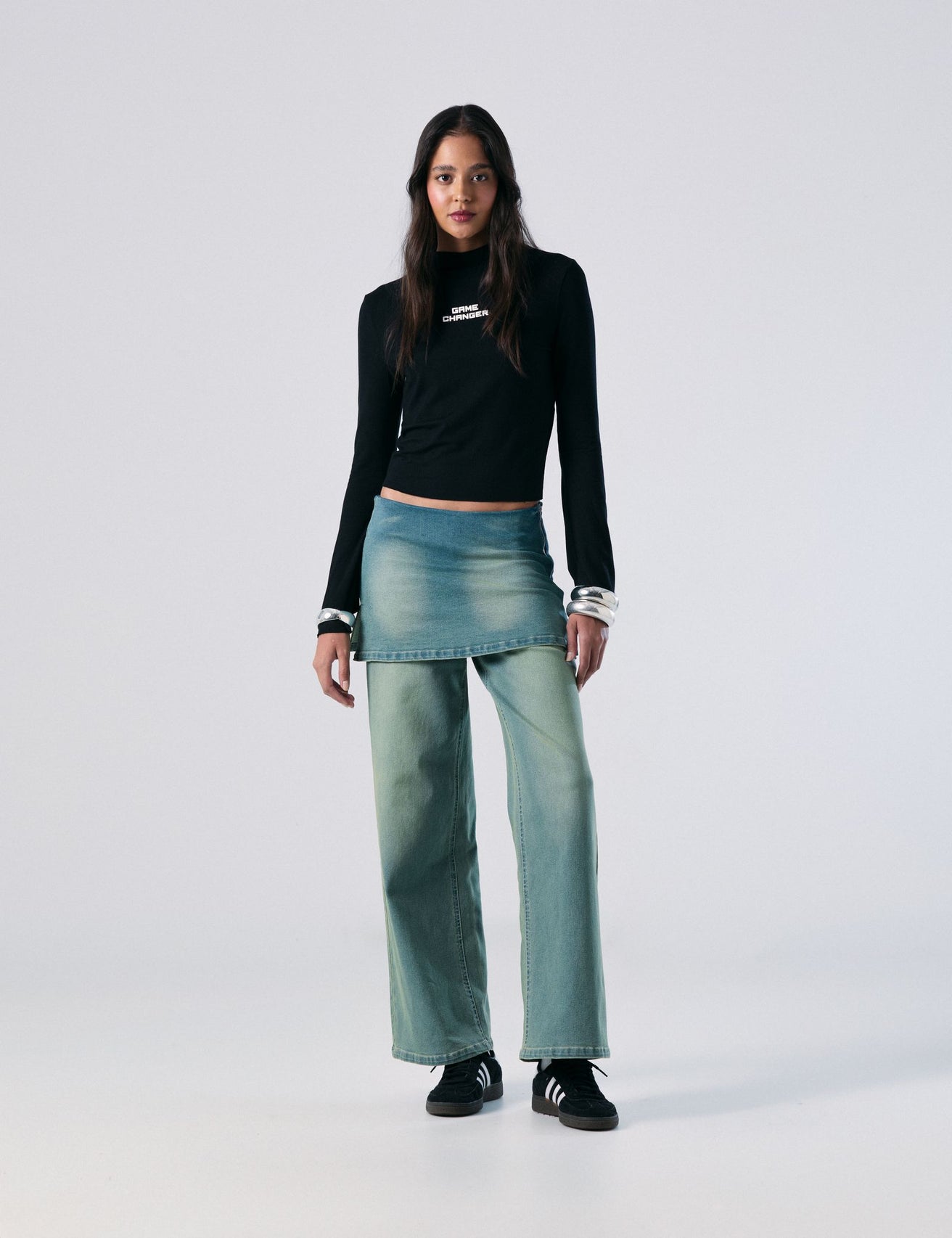 Jean wide leg avec jupe bleu ciel - Image 1