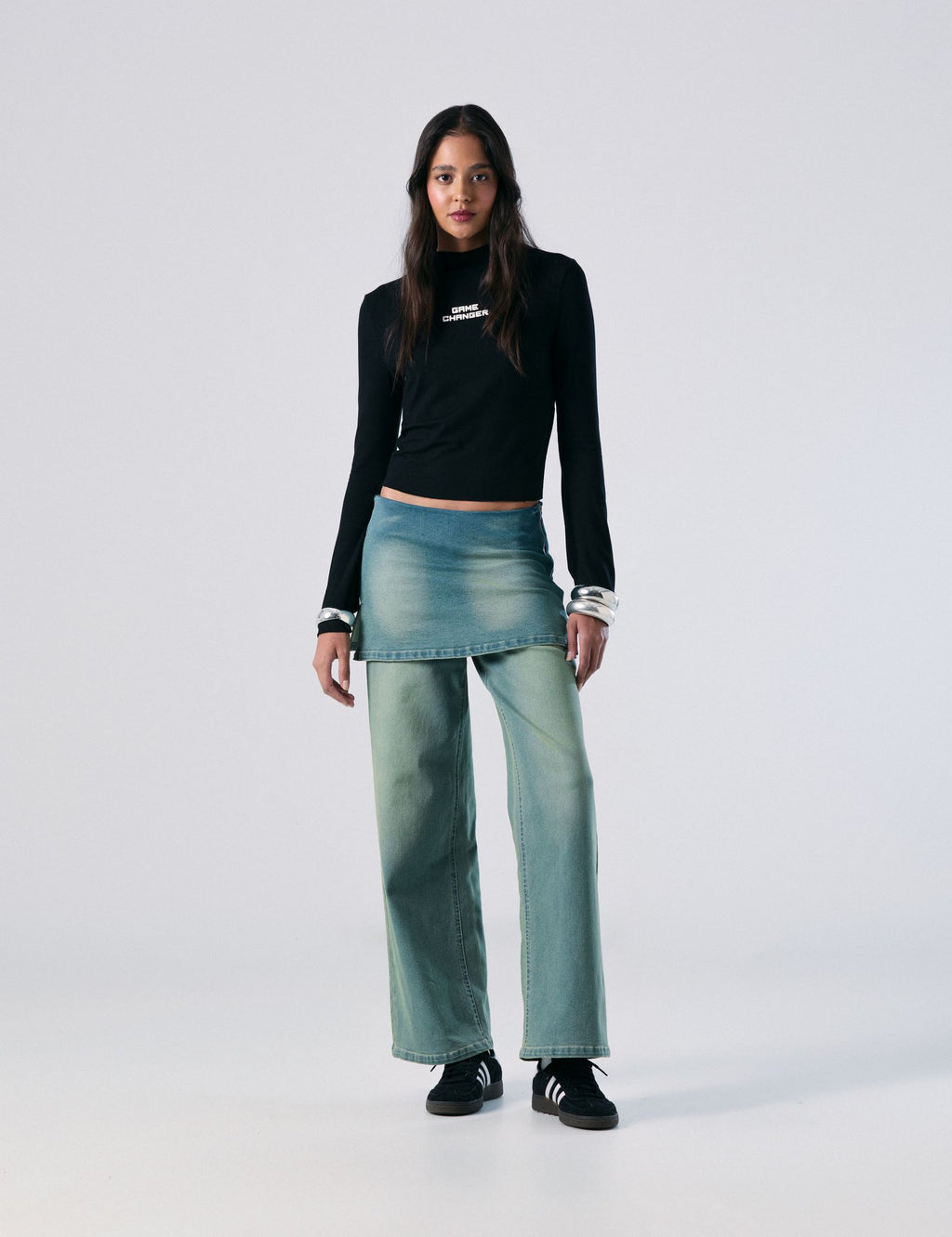 Jean wide leg avec jupe bleu ciel