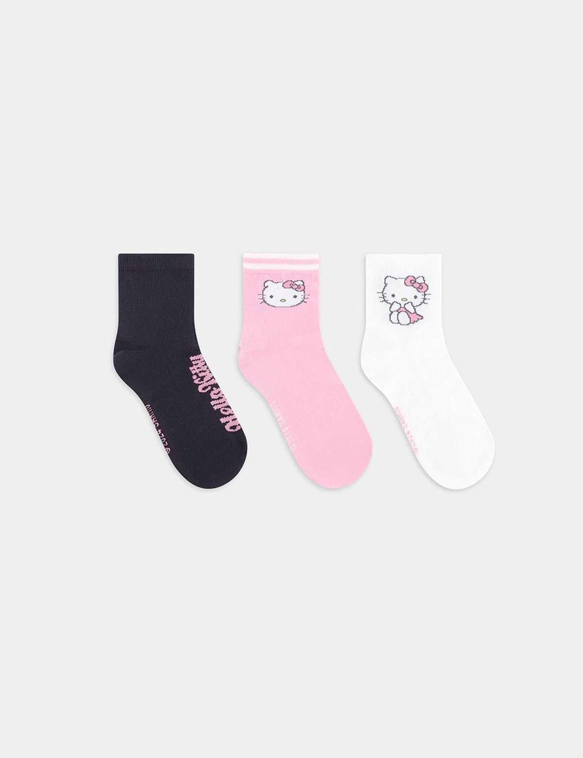 3 paires de chaussettes Jennyfer x Hello Kitty roses blanches et noires