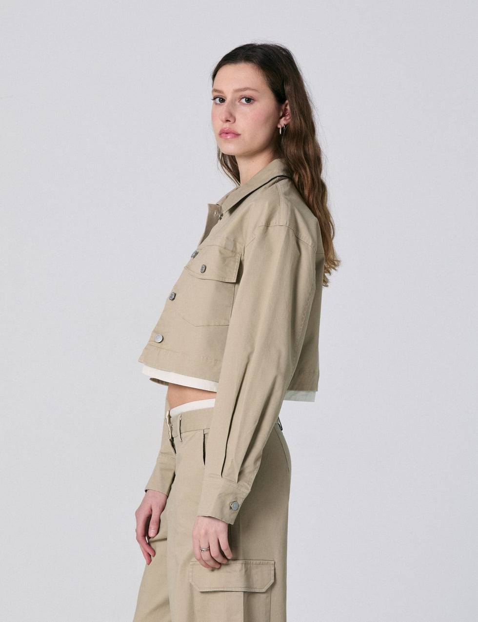 Veste courte à double couture beige kaki