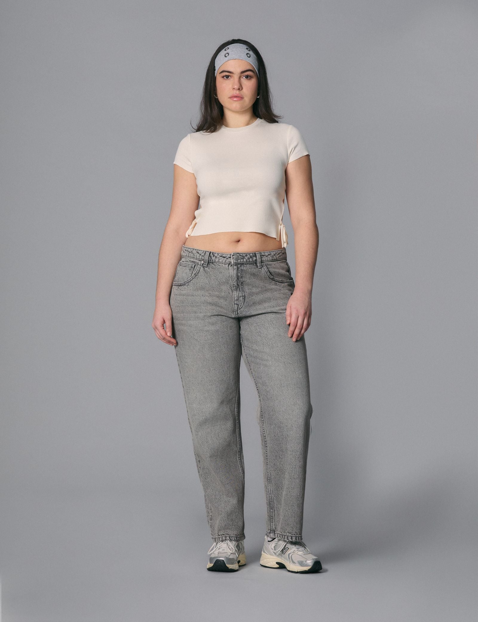 Jean mom taille haute gris