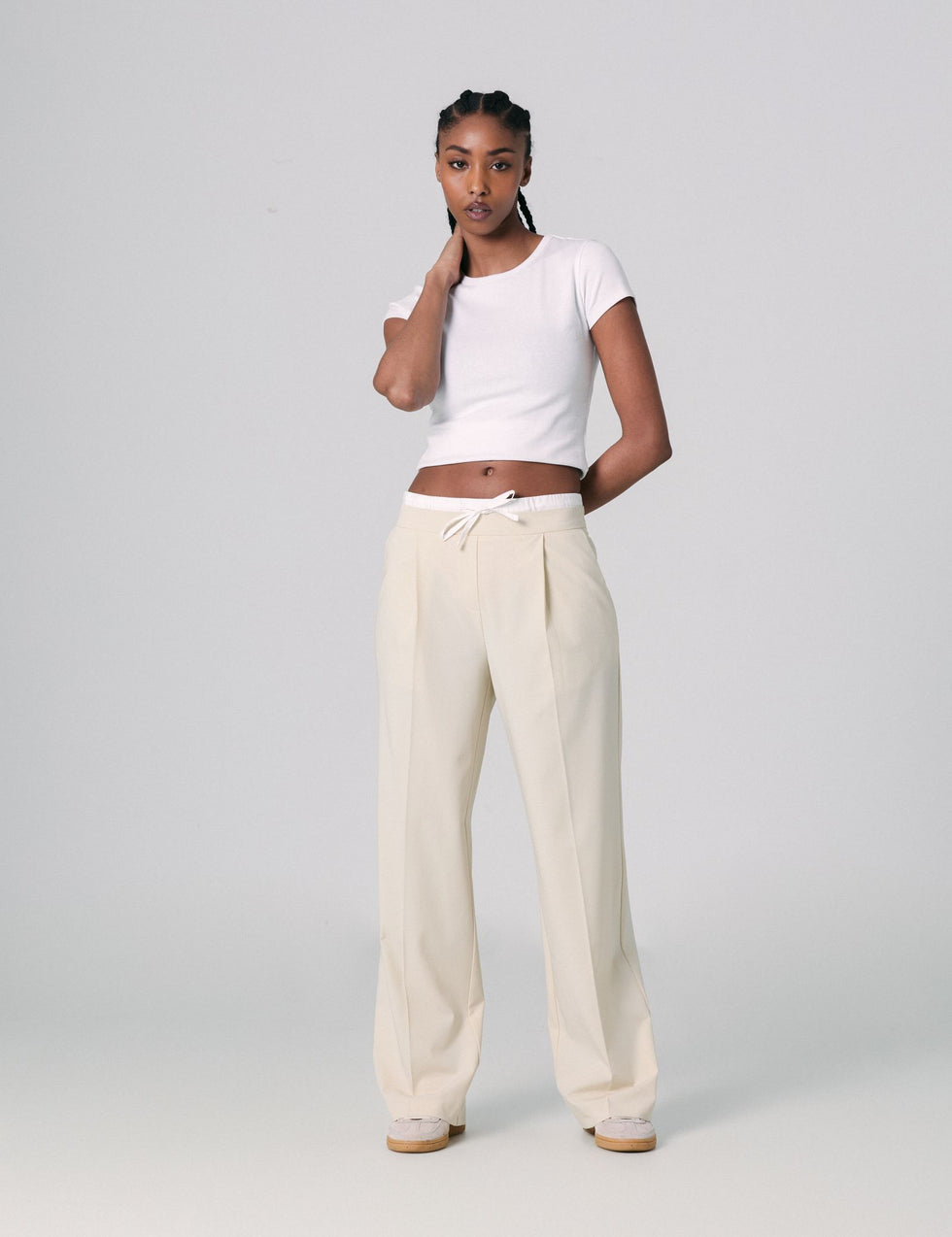 Pantalon tailleur avec double couture beige clair