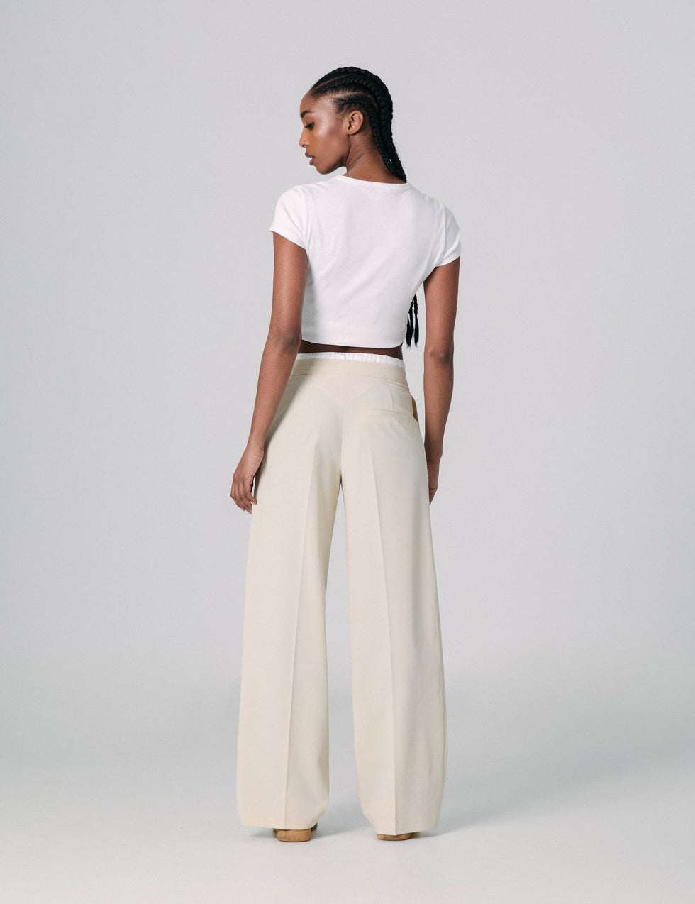 Pantalon tailleur avec double couture beige clair