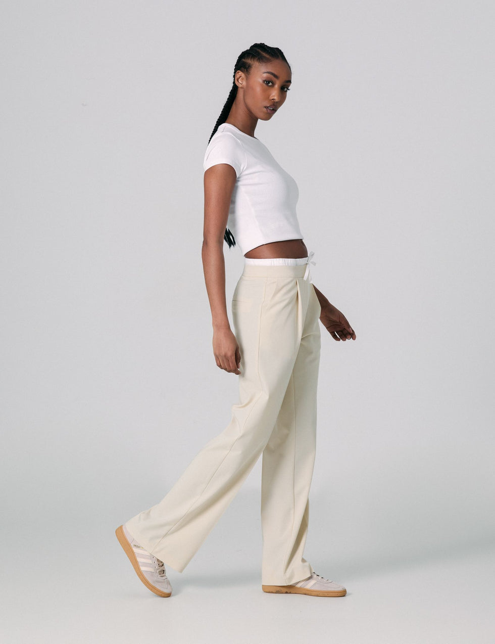 Pantalon tailleur avec double couture beige clair