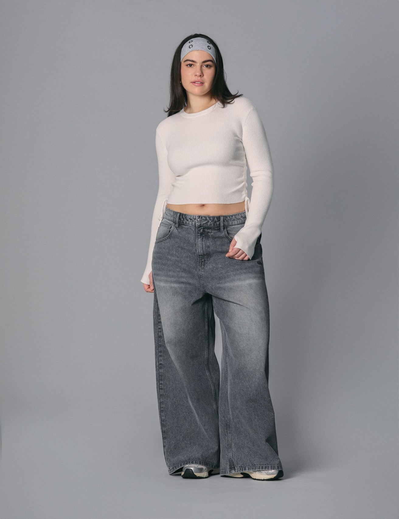 Jean baggy taille basse gris moyen - Image 1