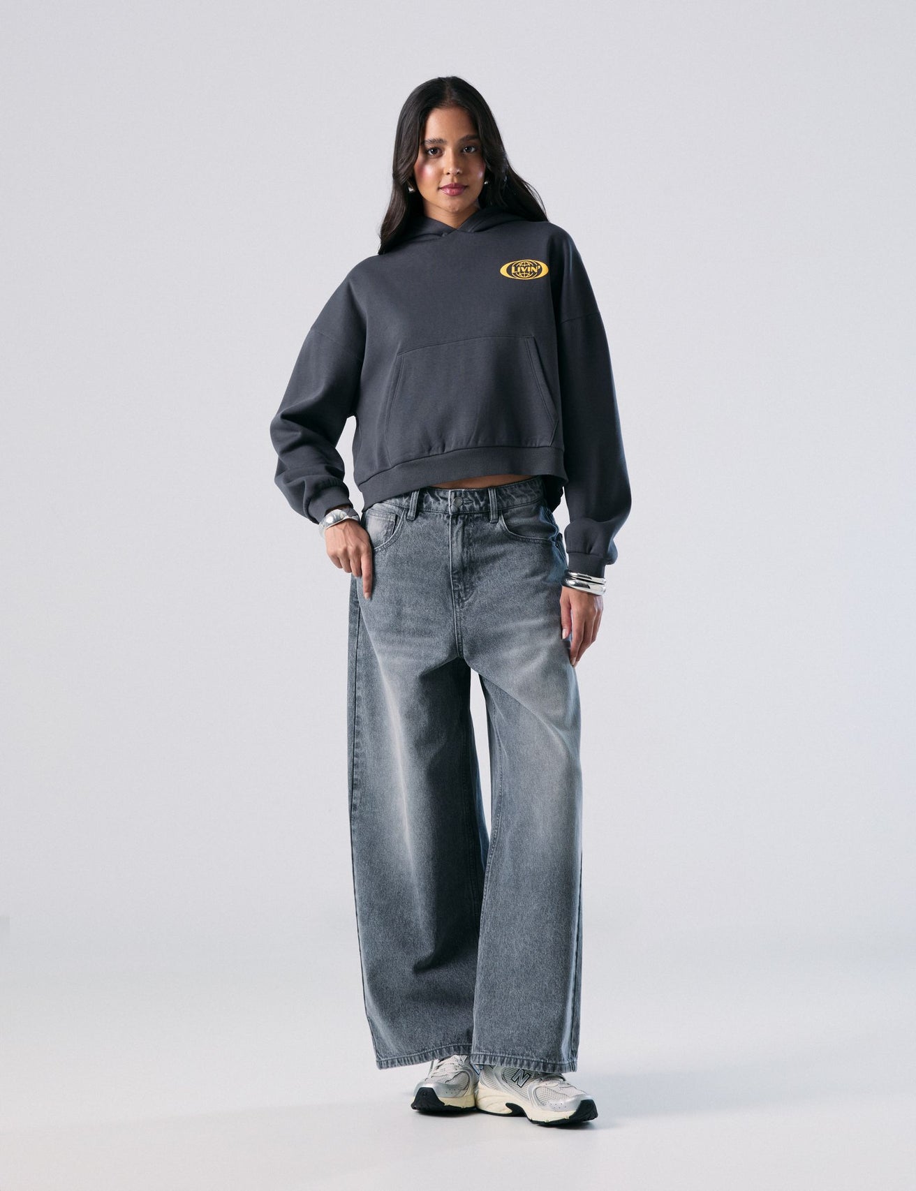 Jean baggy taille basse gris moyen - Image 1