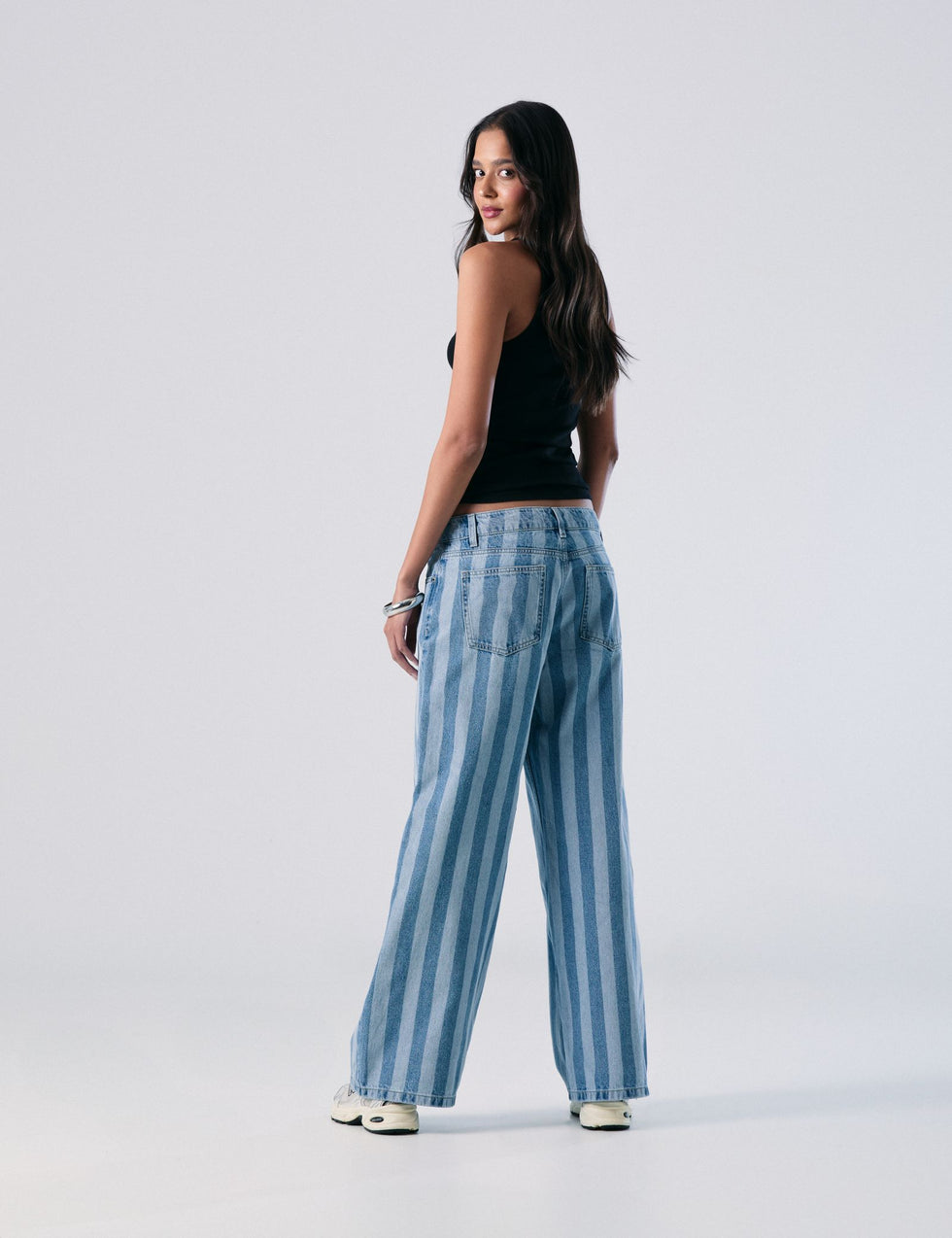 Jean rayé wide leg taille médium bleu