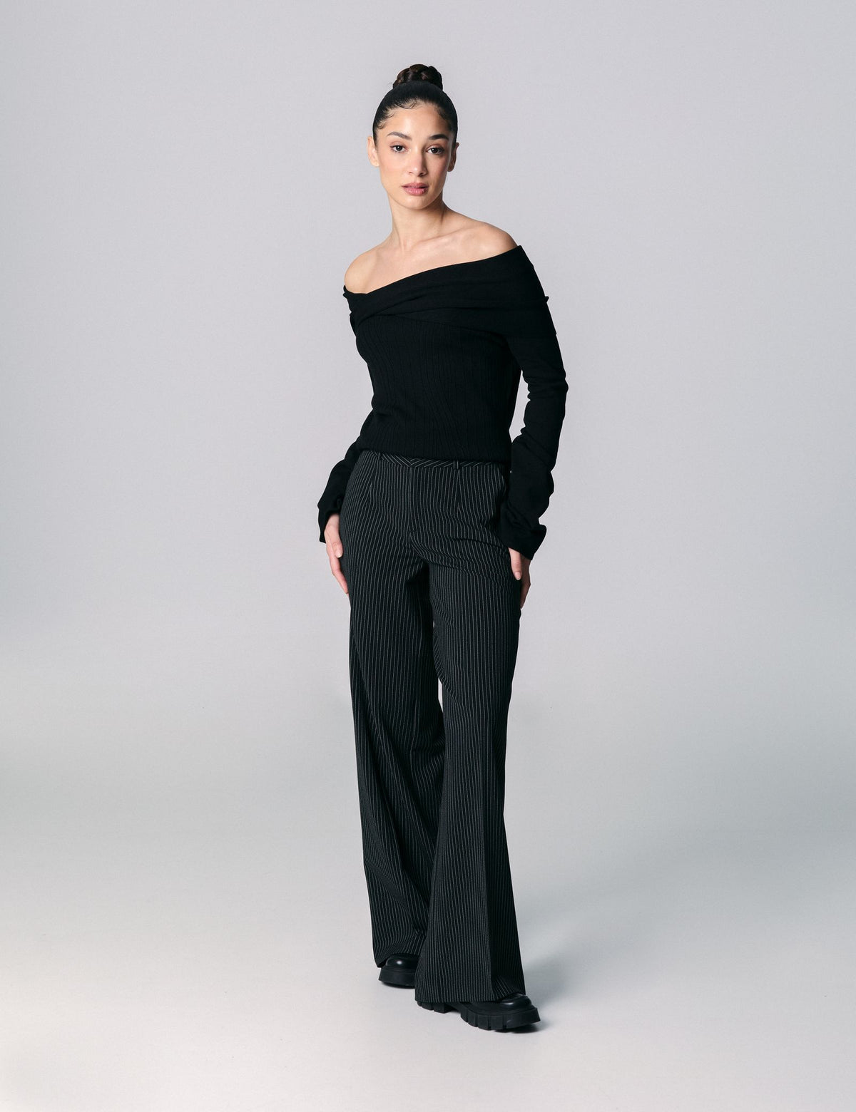 Pantalon palazzo à rayures noir