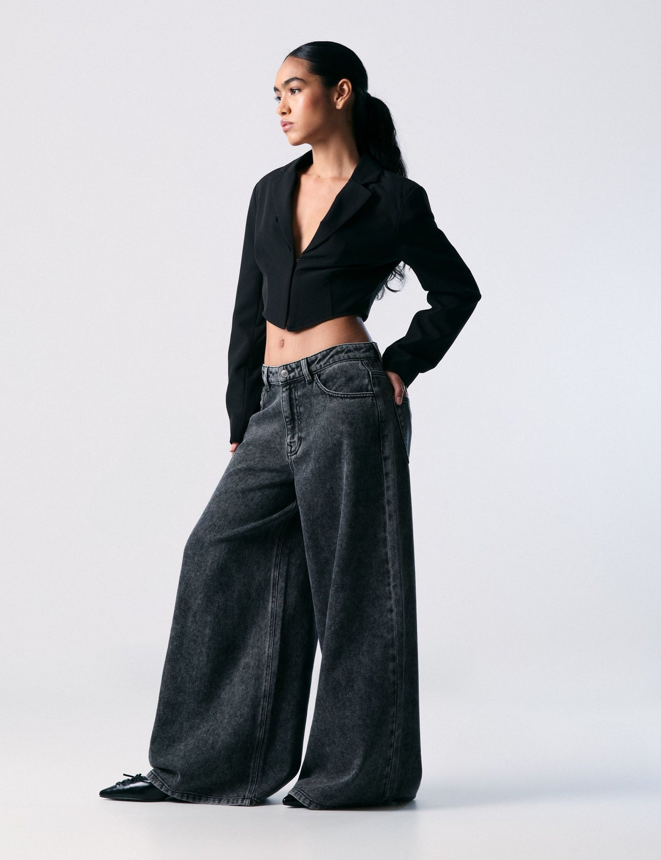 Jean maxi wide leg taille basse noir - Image 1