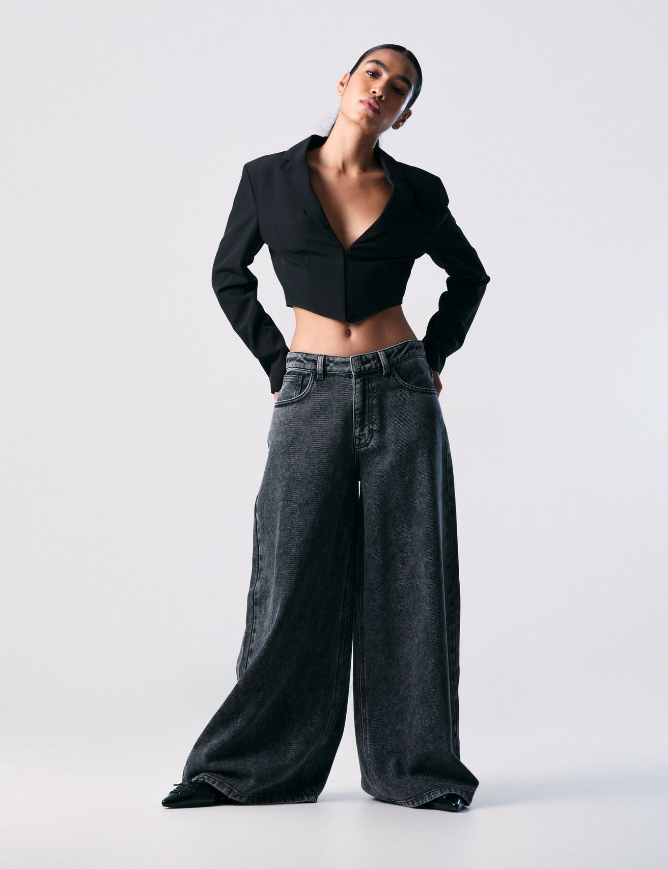 Jean maxi wide leg taille basse noir - Image 2