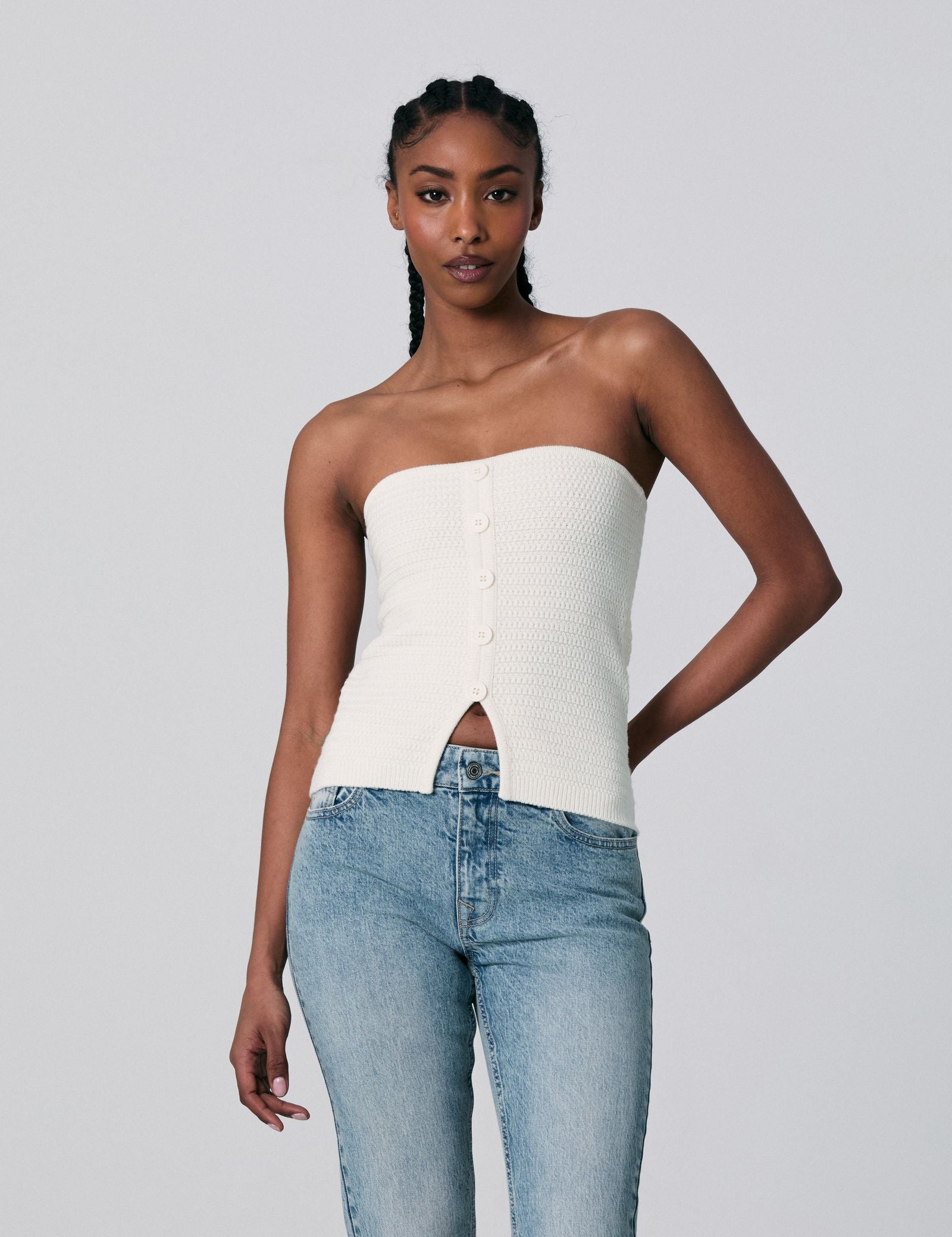 Top bustier en maille écru