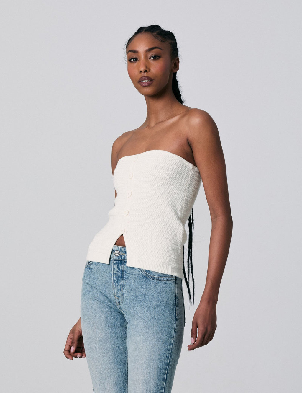 Top bustier en maille écru