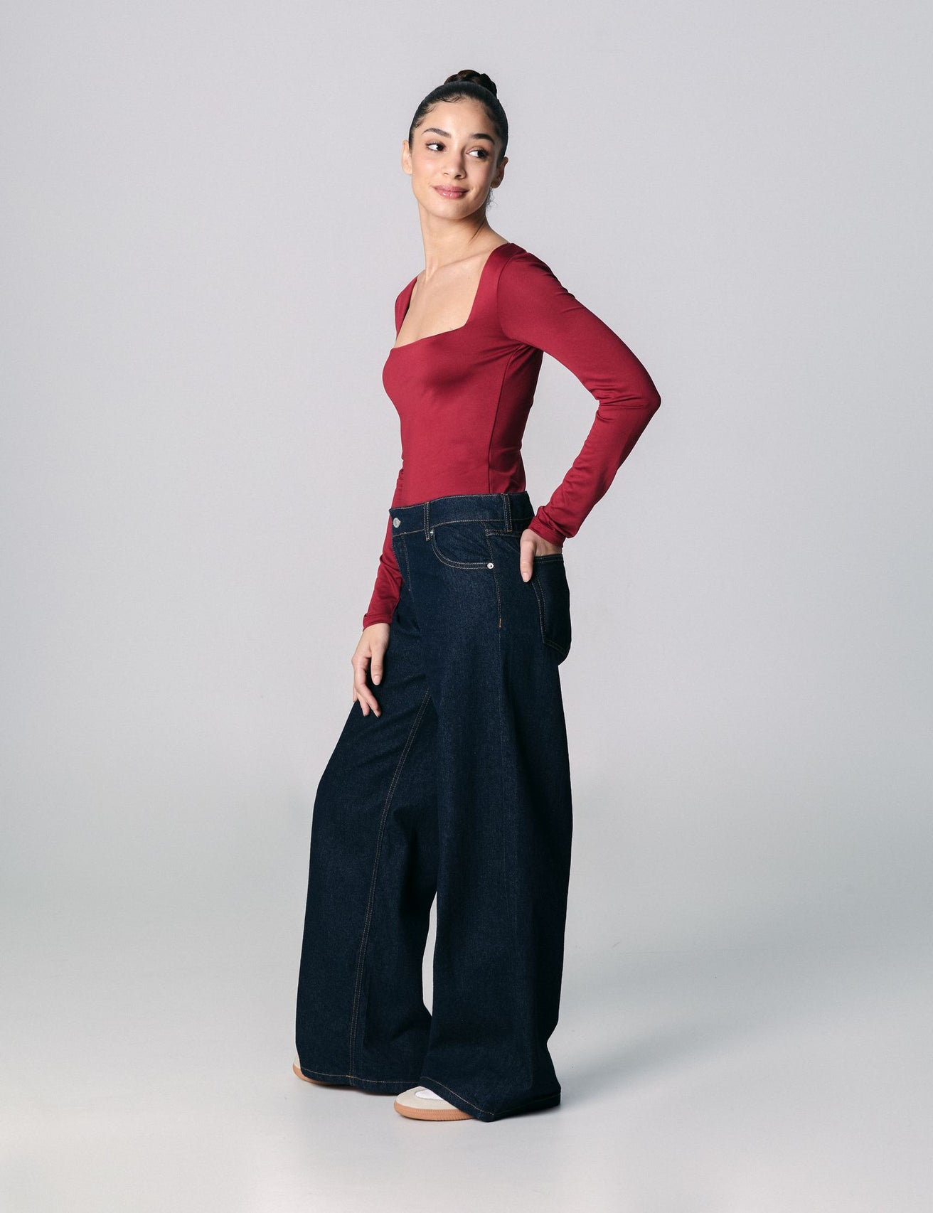 Jean wide leg taille basse bleu - Image 3