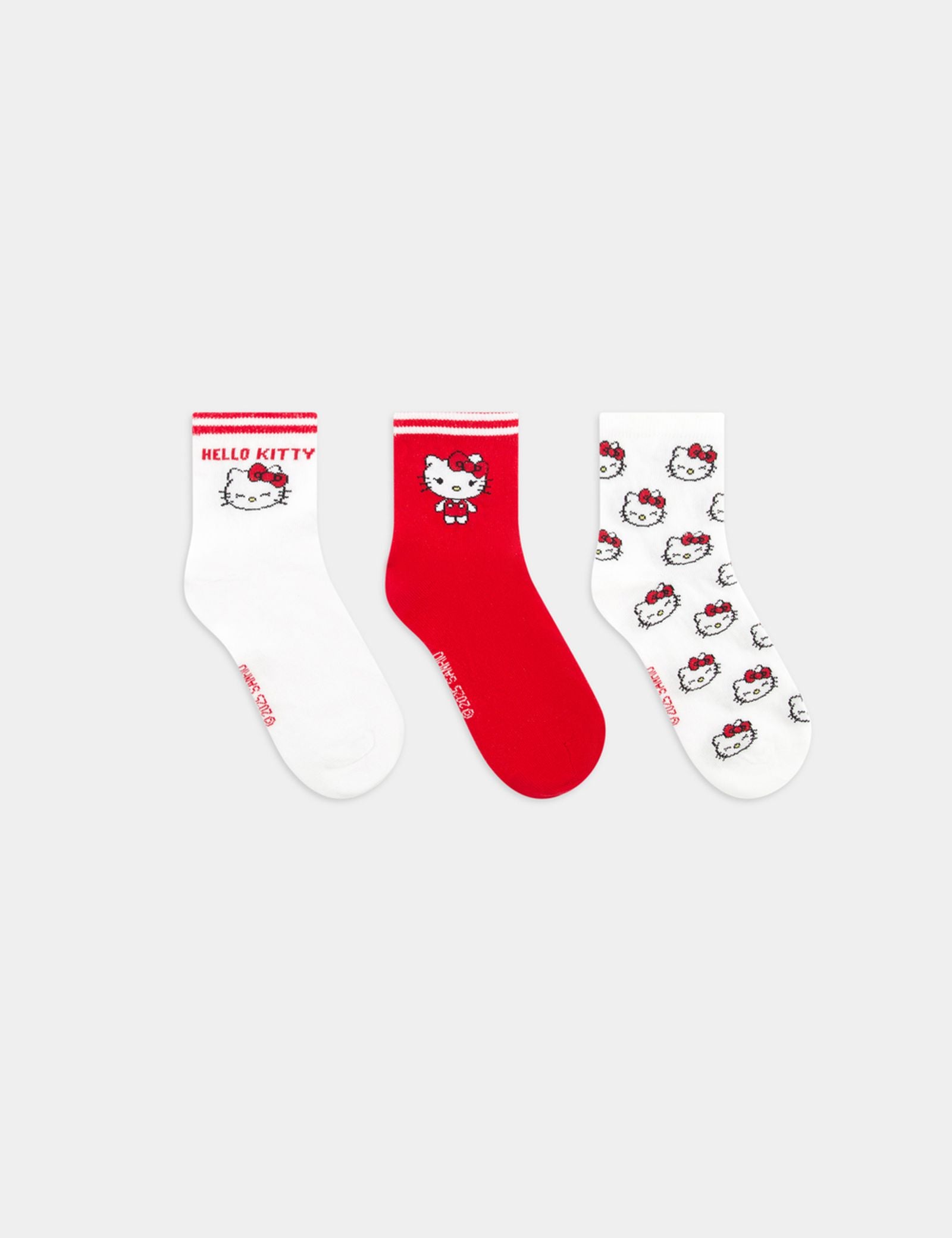 Lot de 3 paires de chaussettes Hello Kitty x Jennyfer blanches rouges et blanches